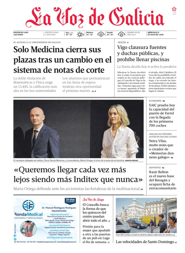 Portada de La Voz de Galicia (Lugo)