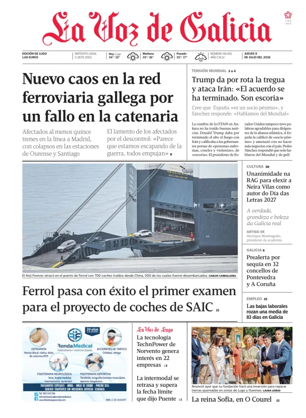 Portada de La Voz de Galicia (Lugo)