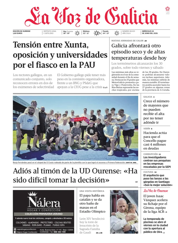Portada de La Voz de Galicia (Ourense)