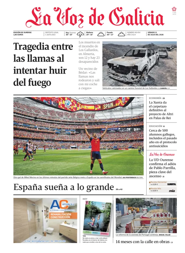 Portada de La Voz de Galicia (Ourense)