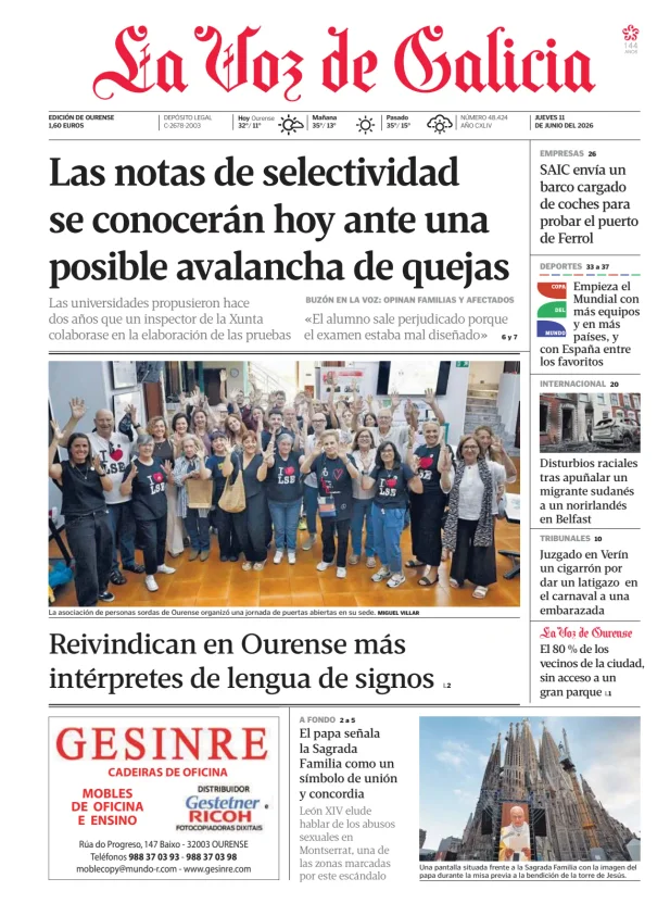 Portada de La Voz de Galicia (Ourense)