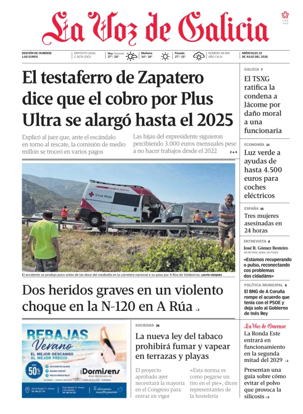 Portada de La Voz de Galicia (Ourense)
