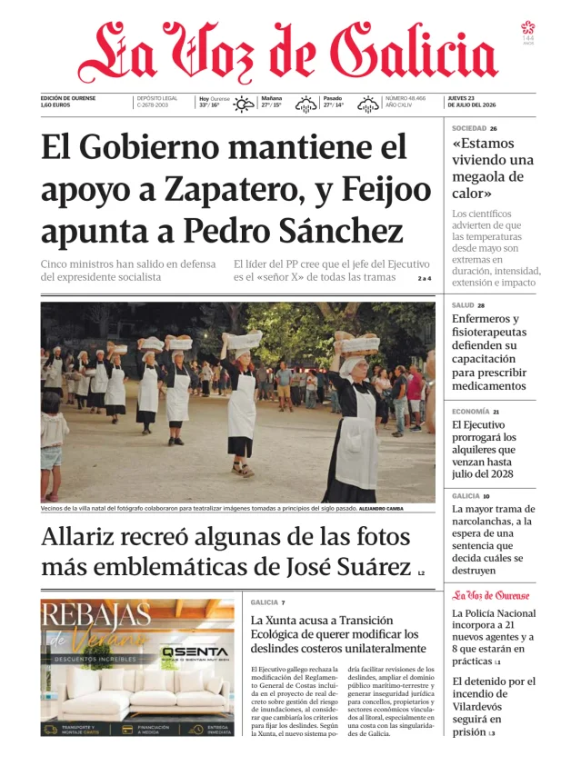 Portada de La Voz de Galicia (Ourense)