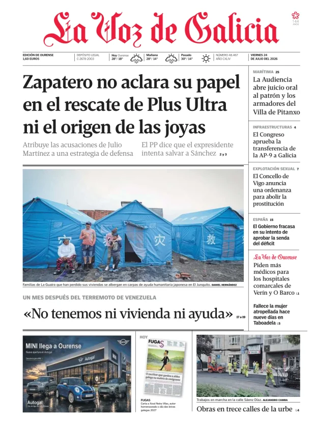 Portada de La Voz de Galicia (Ourense)