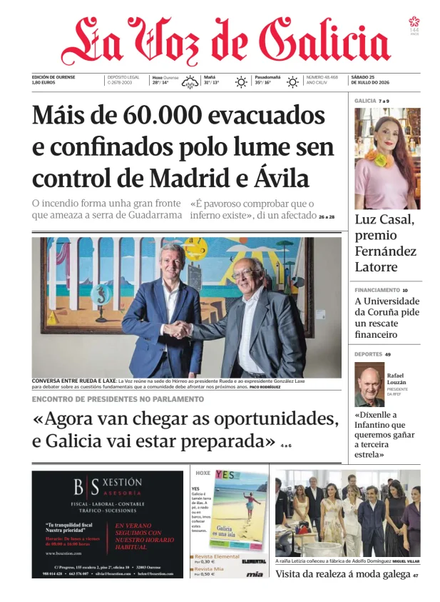 Portada de La Voz de Galicia (Ourense)