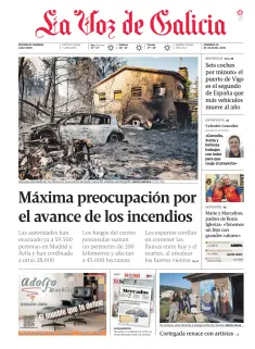 Portada de La Voz de Galicia (Ourense), 26 de julio de 2026