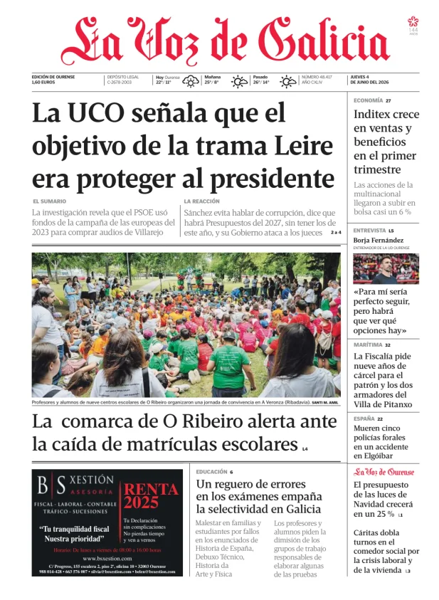 Portada de La Voz de Galicia (Ourense)