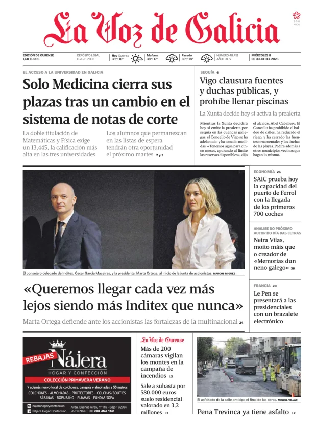 Portada de La Voz de Galicia (Ourense)