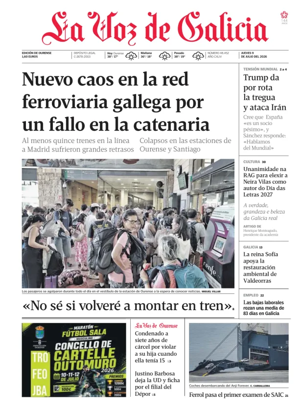 Portada de La Voz de Galicia (Ourense)
