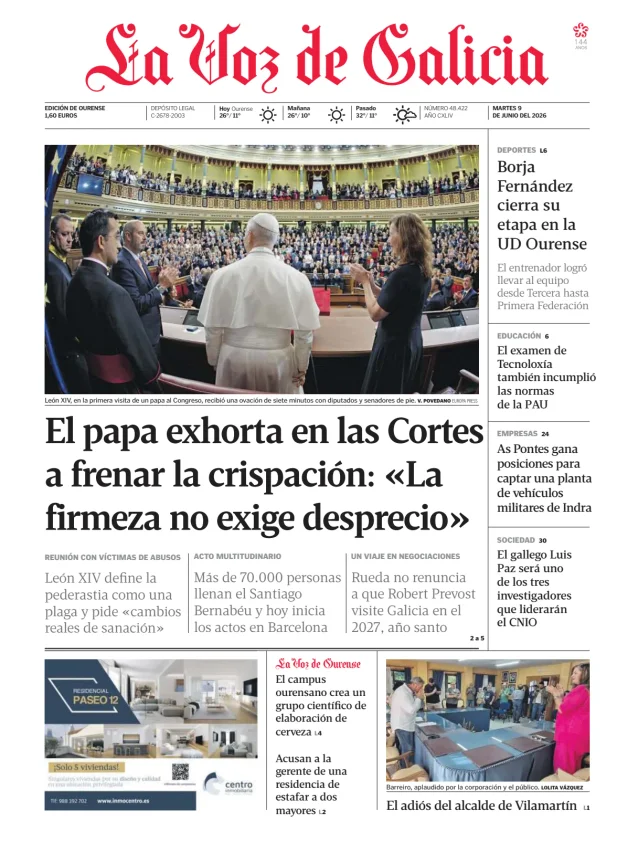 Portada de La Voz de Galicia (Ourense)