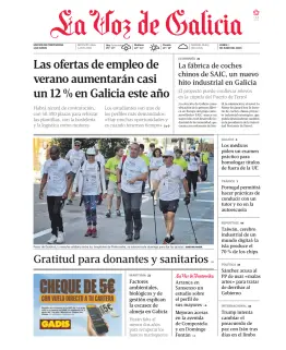 Portada de La Voz de Galicia (Pontevedra), 1 de junio de 2026