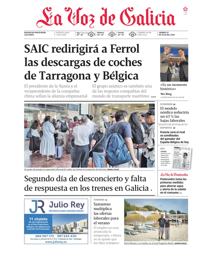 Portada de La Voz de Galicia (Pontevedra)