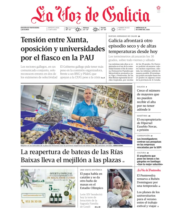 Portada de La Voz de Galicia (Pontevedra)