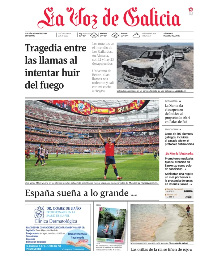 Portada de La Voz de Galicia (Pontevedra)