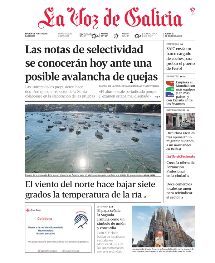 Portada de La Voz de Galicia (Pontevedra)