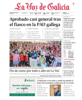 Portada de La Voz de Galicia (Pontevedra), 12 de junio de 2026