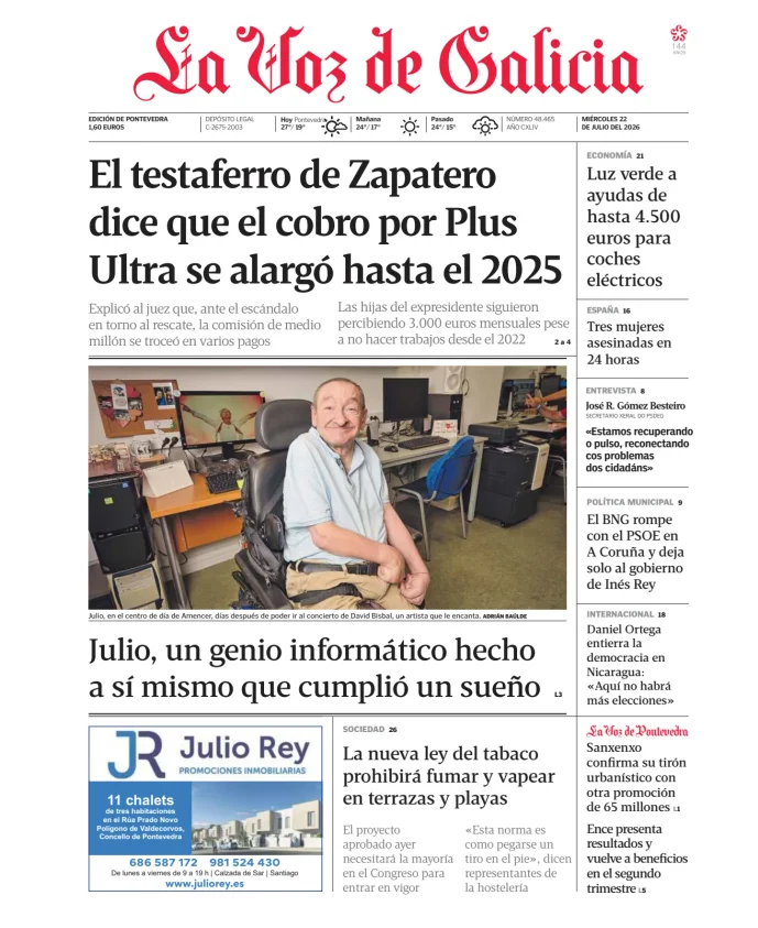 Portada de La Voz de Galicia (Pontevedra)