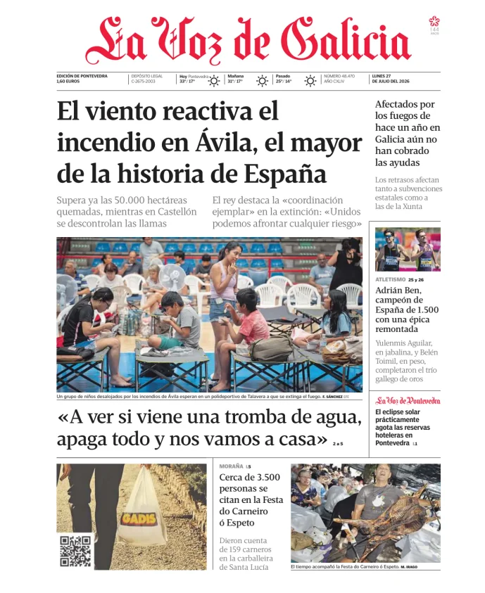 Portada de La Voz de Galicia (Pontevedra)