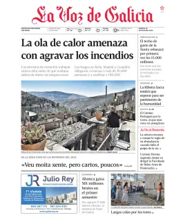 Portada de La Voz de Galicia (Pontevedra), 28 de julio de 2026