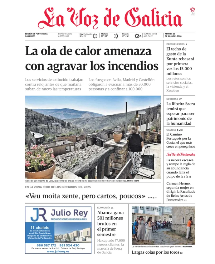 Portada de La Voz de Galicia (Pontevedra)