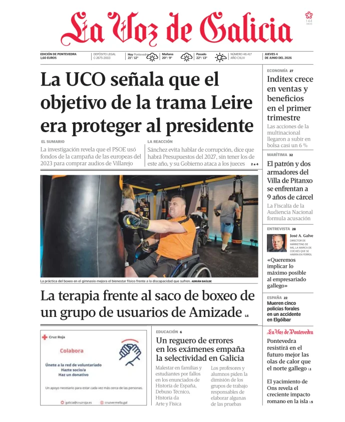 Portada de La Voz de Galicia (Pontevedra)