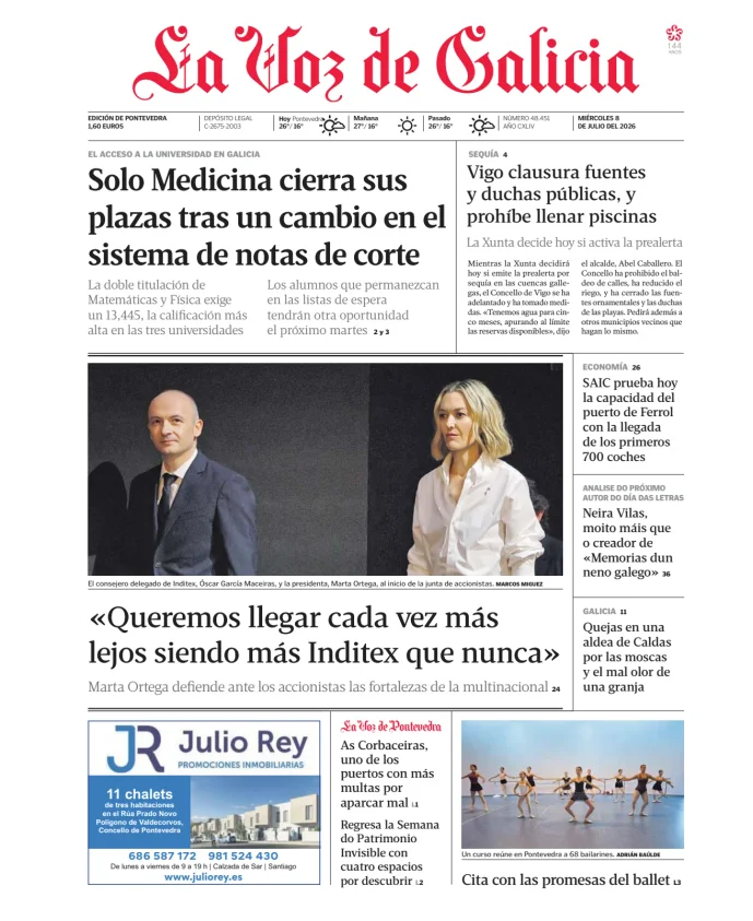 Portada de La Voz de Galicia (Pontevedra)