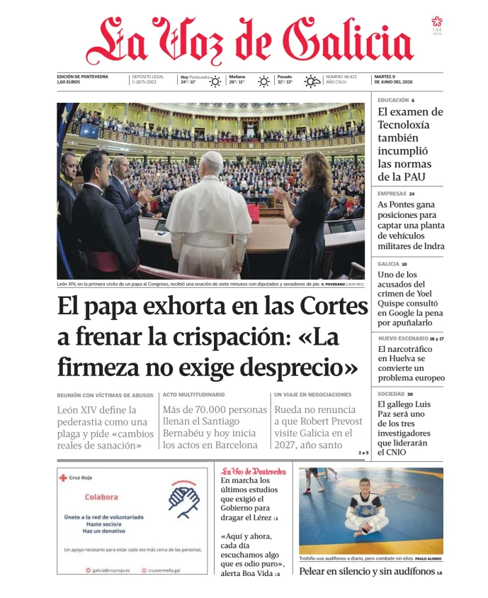 Portada de La Voz de Galicia (Pontevedra)
