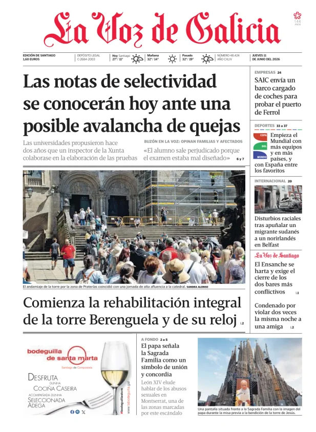 Portada de La Voz de Galicia (Santiago)