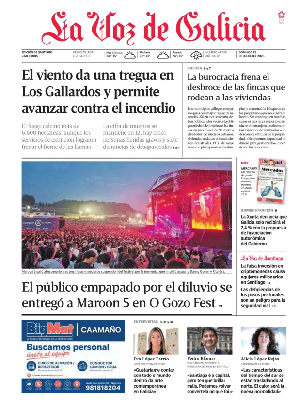 Portada de La Voz de Galicia (Santiago)