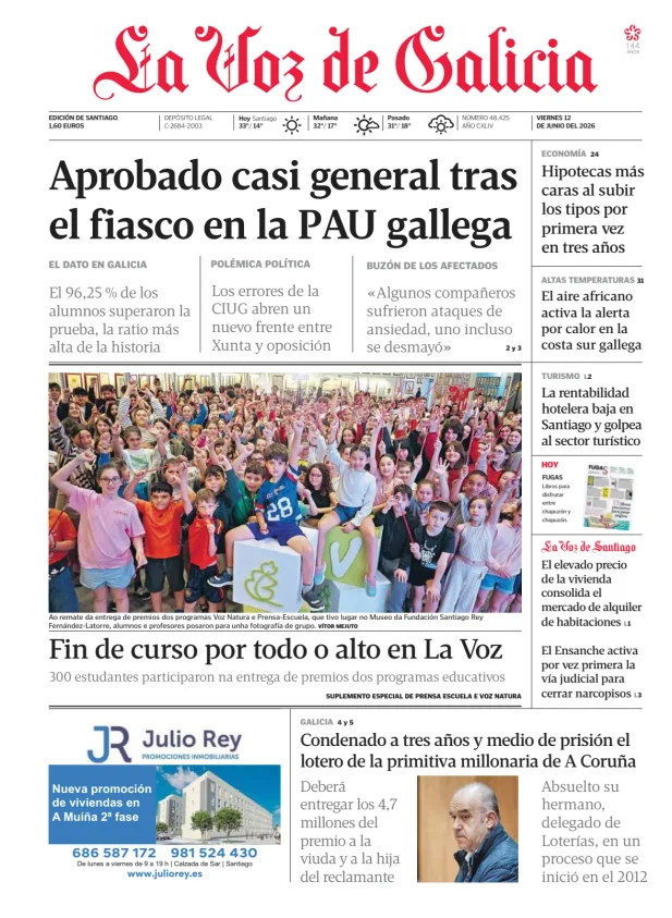 Portada de La Voz de Galicia (Santiago)