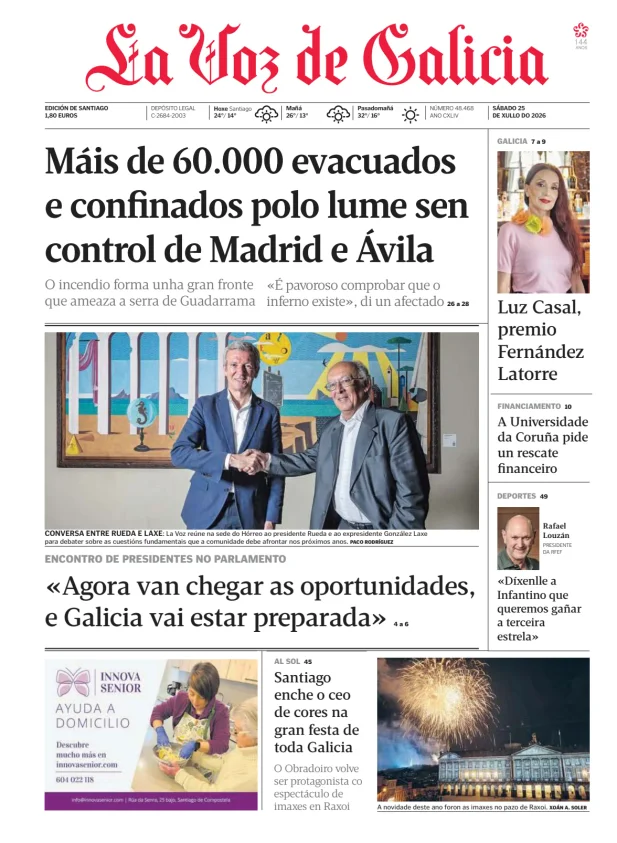 Portada de La Voz de Galicia (Santiago)