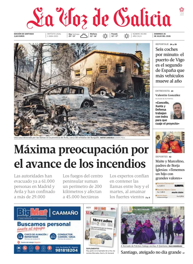 Portada de La Voz de Galicia (Santiago)