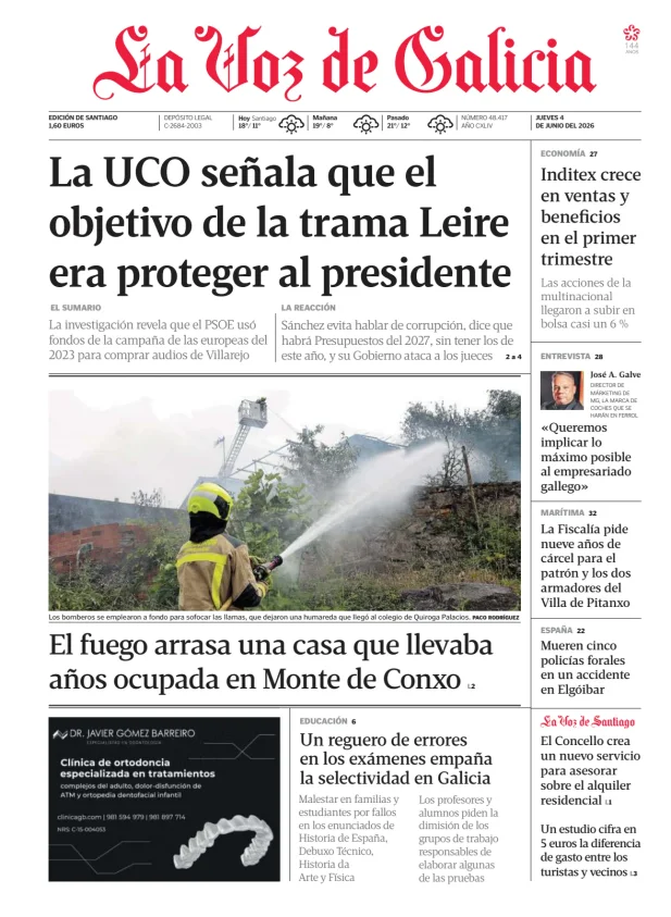 Portada de La Voz de Galicia (Santiago)