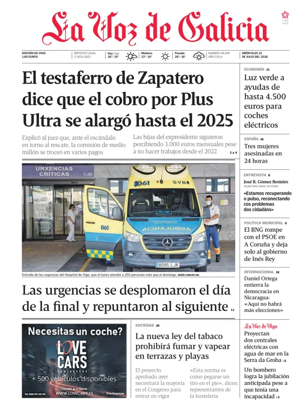 Portada de La Voz de Galicia (Vigo)