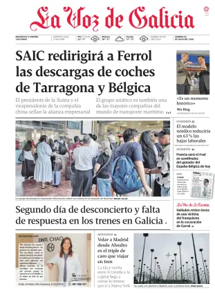Portada de La Voz de Galicia, 10 de julio de 2026