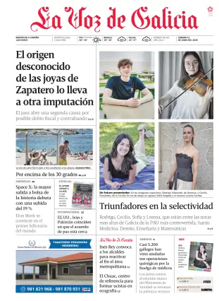 Portada de La Voz de Galicia, 13 de junio de 2026