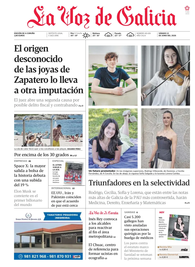 Portada de La Voz de Galicia