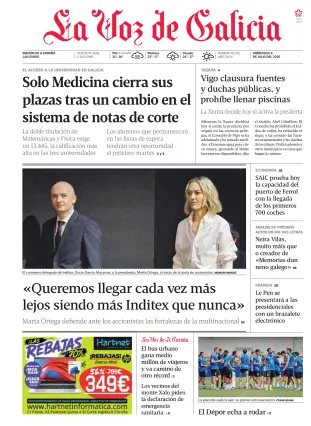 Portada de La Voz de Galicia, 8 de julio de 2026