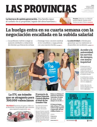 Portada de Las Provincias, 1 de junio de 2026
