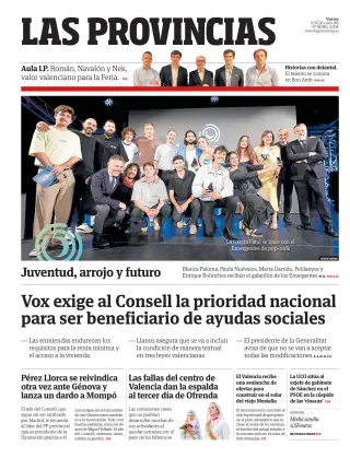 Portada de Las Provincias, 10 de julio de 2026