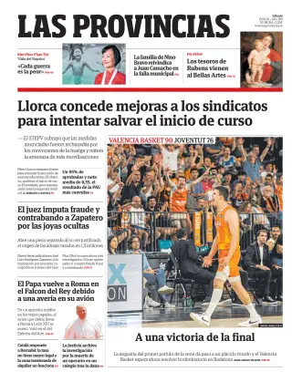 Portada de Las Provincias, 13 de junio de 2026
