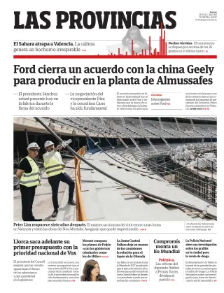 Portada de Las Provincias, 23 de julio de 2026