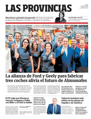 Portada de Las Provincias, 24 de julio de 2026
