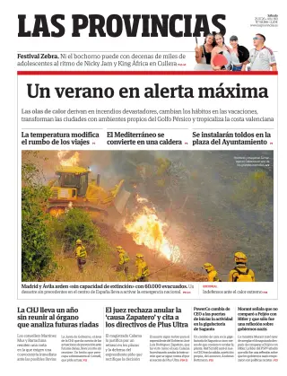 Portada de Las Provincias, 25 de julio de 2026