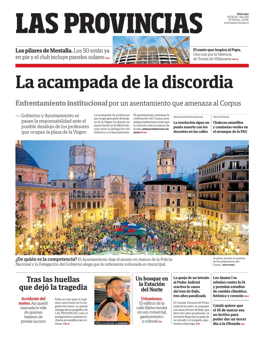 Portada de Las Provincias, 3 de junio de 2026