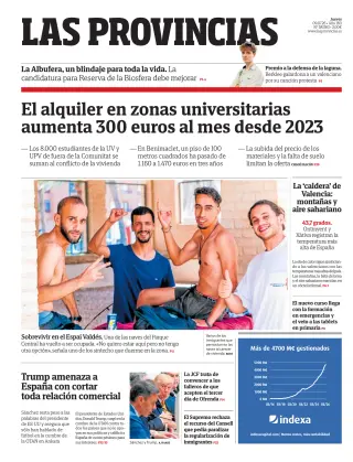 Portada de Las Provincias, 9 de julio de 2026