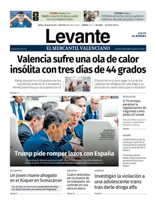 Portada de Levante EMV (Ribera), 9 de julio de 2026