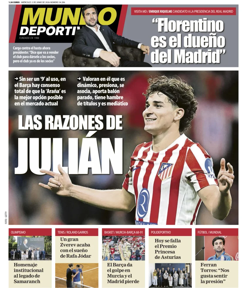Portada de Mundo Deportivo (At. Madrid), 3 de junio de 2026
