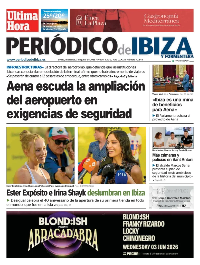 Portada de Periódico de Ibiza, 3 de junio de 2026