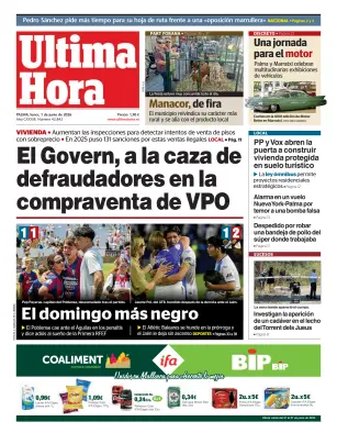 Portada de Ultima Hora, 1 de junio de 2026